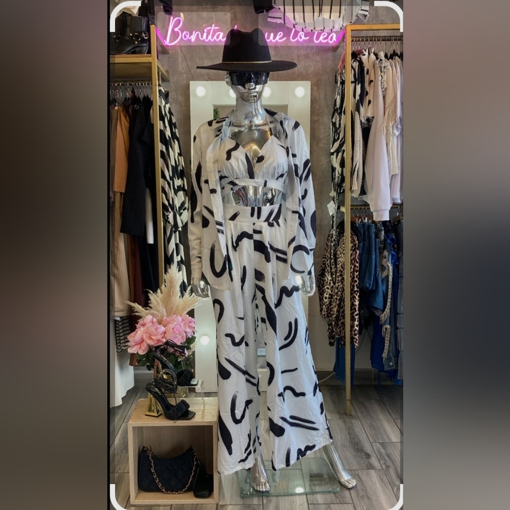 Luxxel Monochrome Abstract Jumpsuit